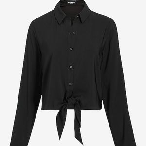 Express Tie Front Portofino Shirt - Size Small, Color Black